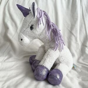 Bunnies by the Bay White Unicorn Purple Mane Sparkle Feet Stuffed Plush Toy